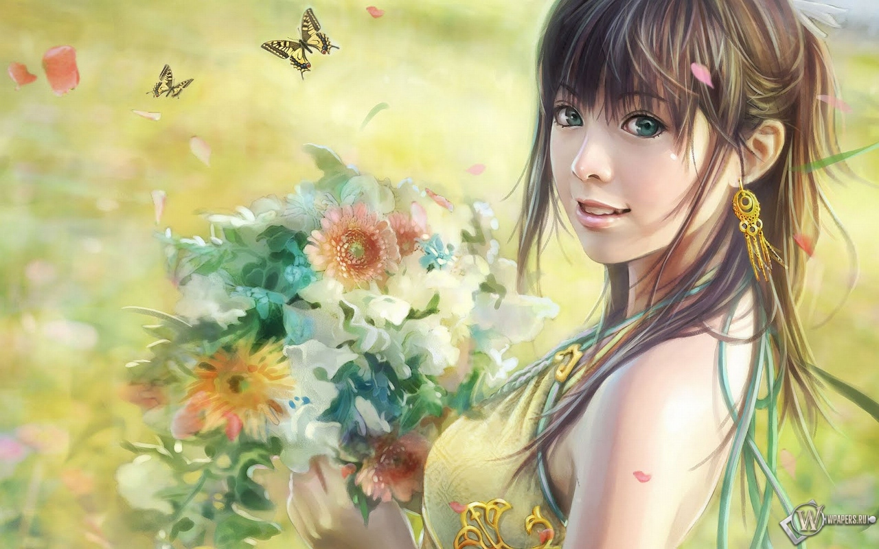 Девушка с цветами (i-chen lin) 1280x800