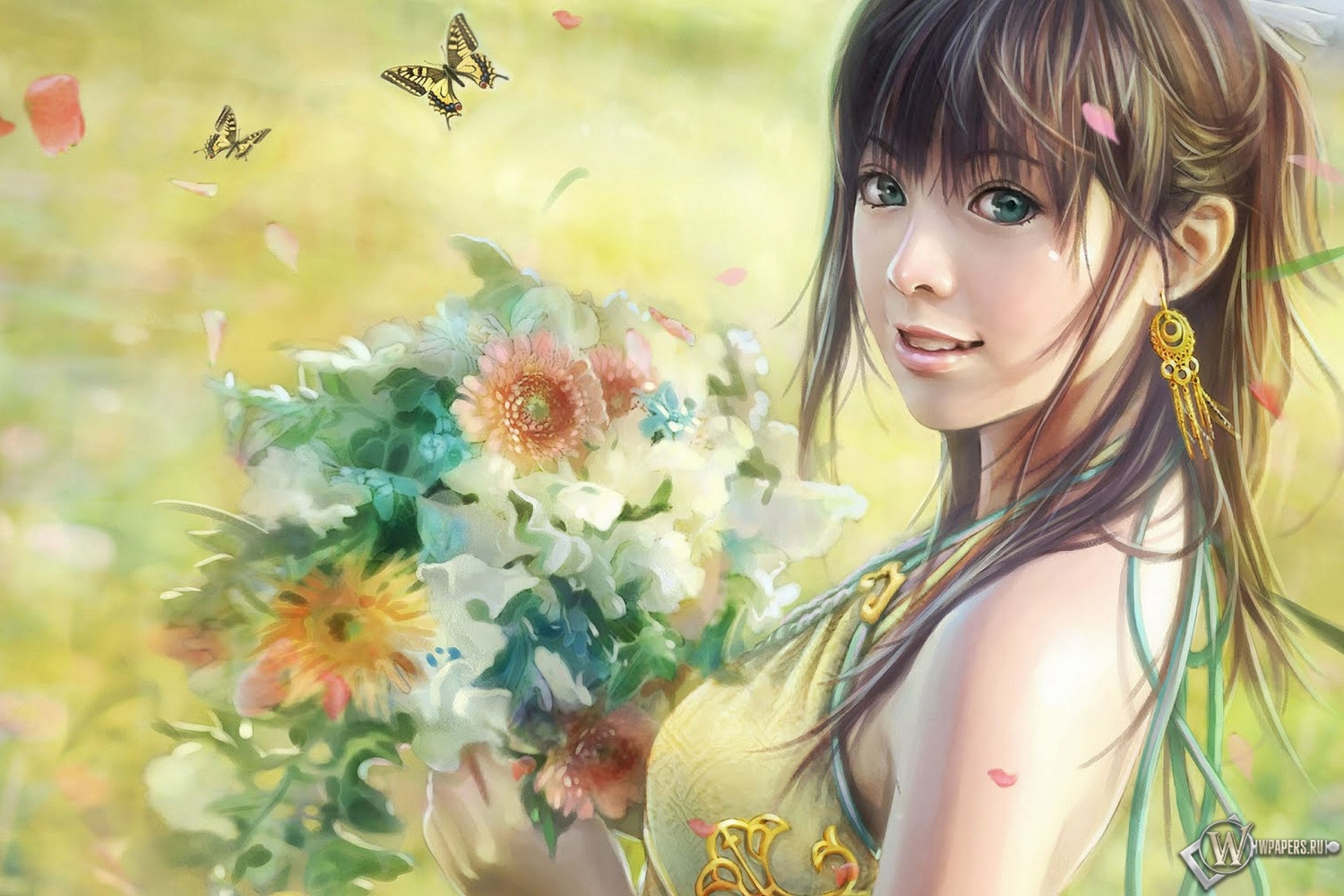 Девушка с цветами (i-chen lin) 1500x1000