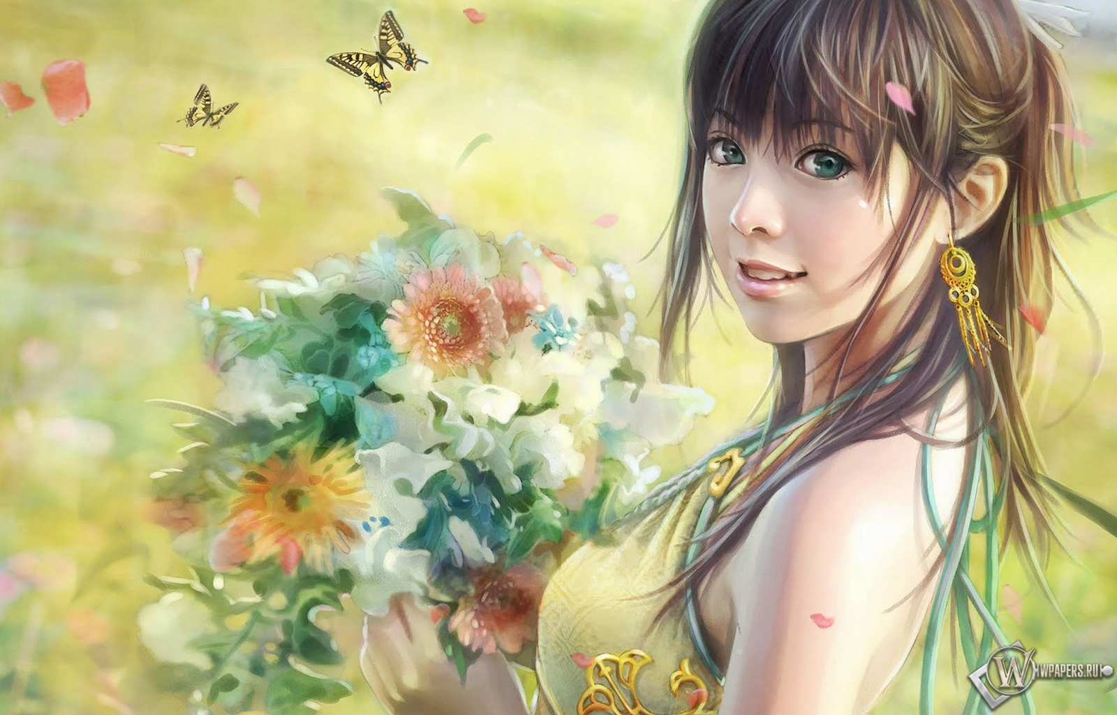 Девушка с цветами (i-chen lin) 1600x1024