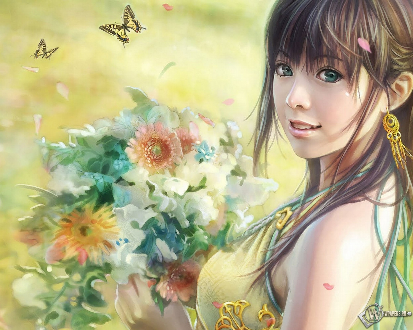 Девушка с цветами (i-chen lin) 1600x1280