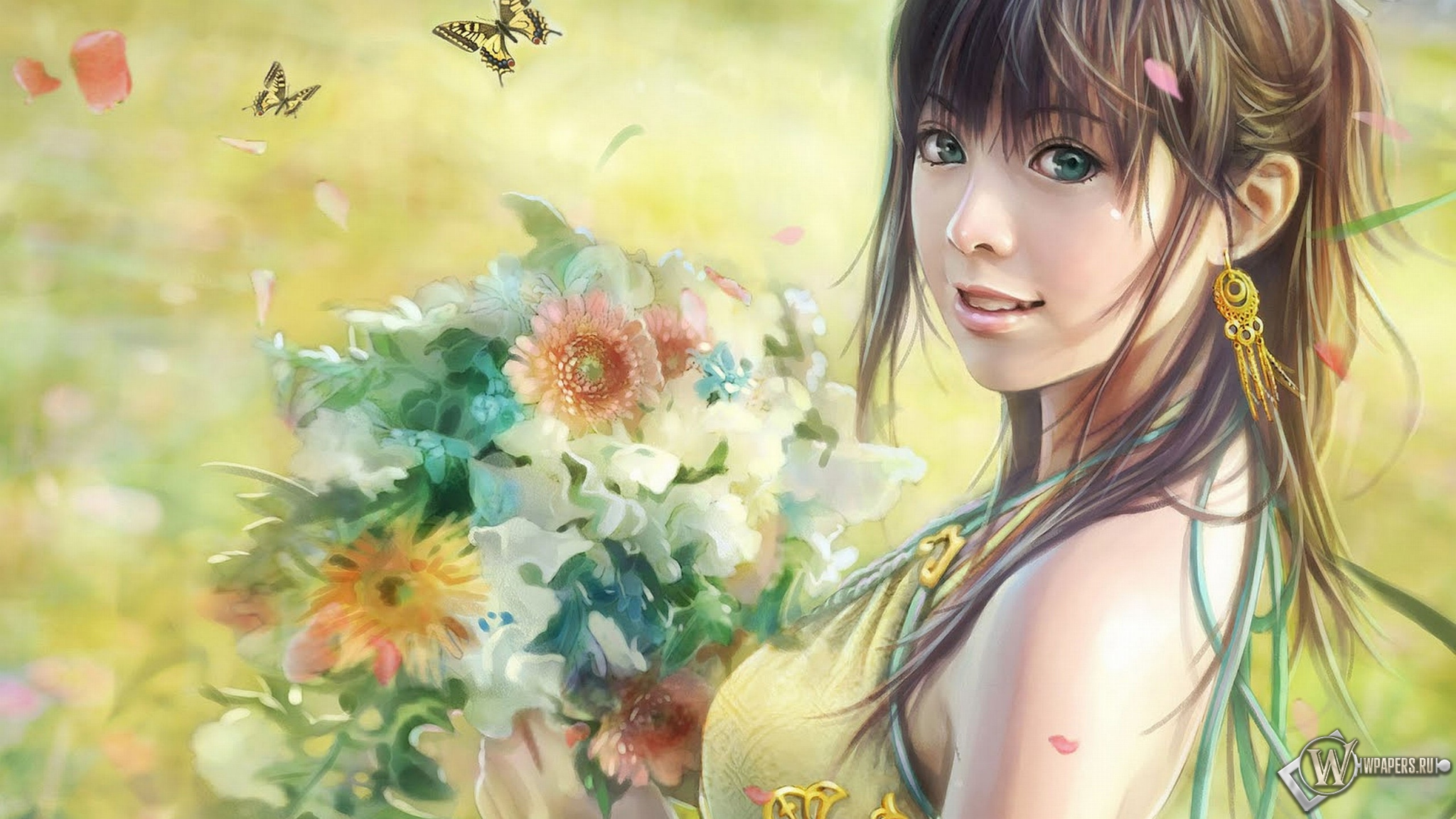 Девушка с цветами (i-chen lin) 2048x1152