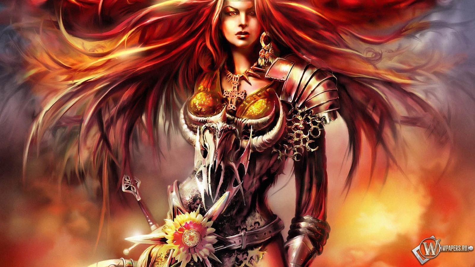 Рыжая девушка воин 1600x900