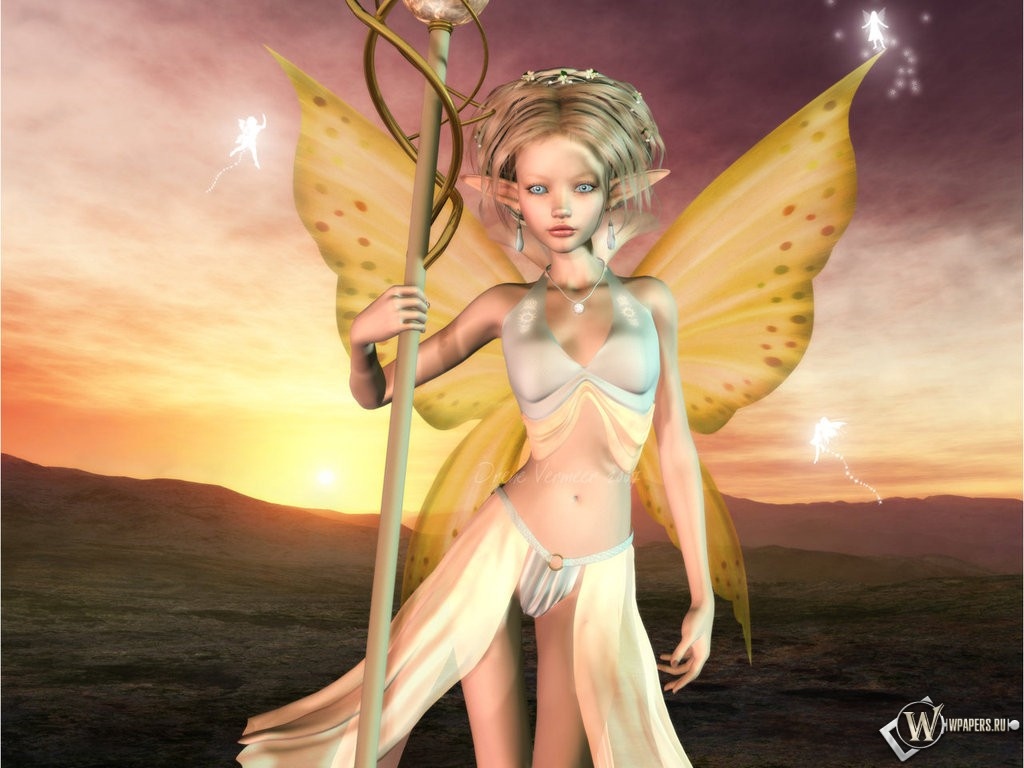 3D Девушка с крыльями 1024x768