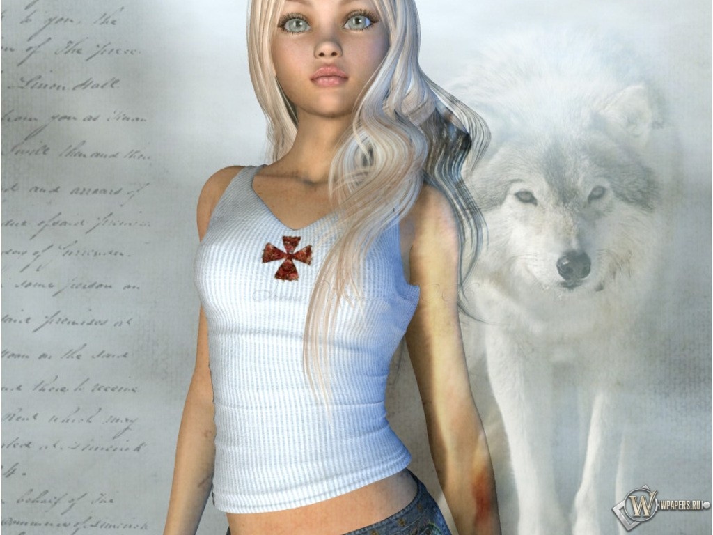 Девушка - волчица 1024x768