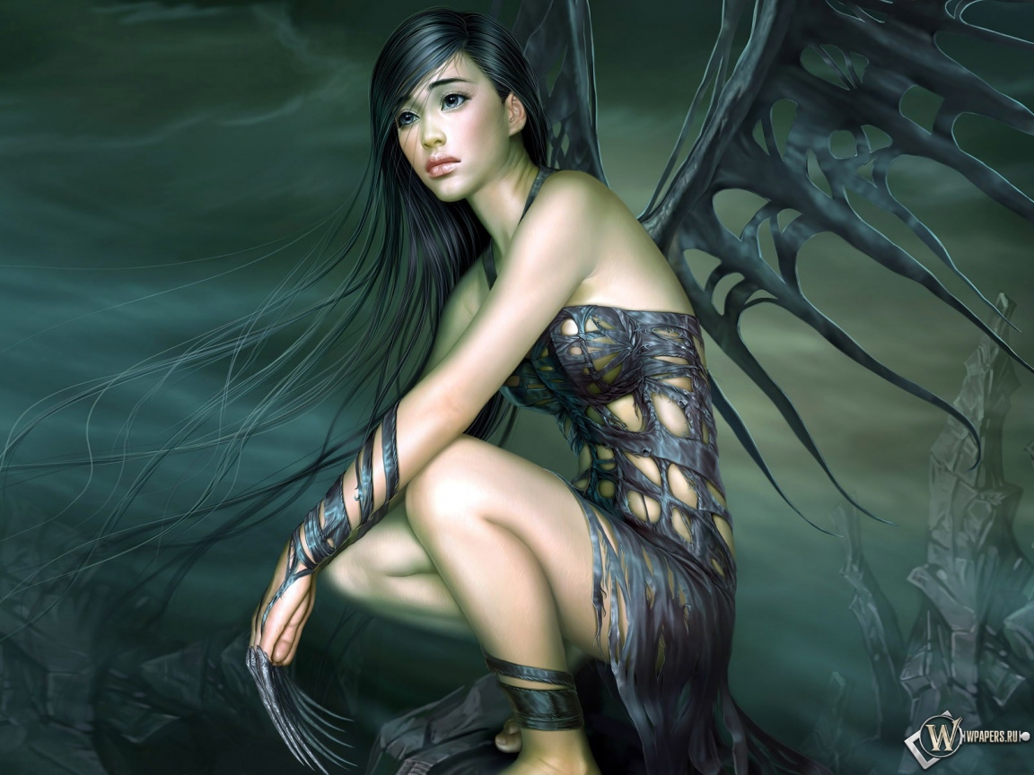 Девушка с черными крыльями 1152x864