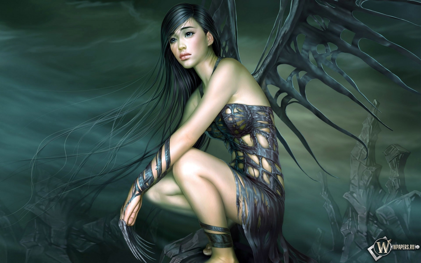 Девушка с черными крыльями 1440x900