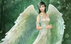 Обои Tang yuehui: Платье, Крылья, Ангел, Фэнтези - Девушки