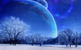 Обои Зимняя фантазия: Зима, Деревья, Космос, Планеты, Фэнтези - Природа