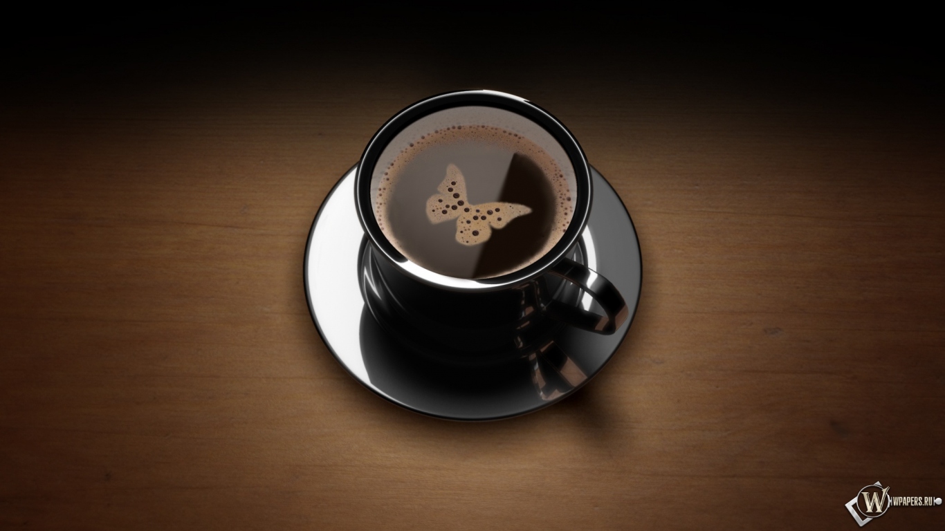 Кофе с бабочкой 1366x768