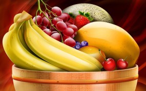 Обои Натюрморт: Виноград, Миска с фруктами, Бананы, Натюрморт, Еда