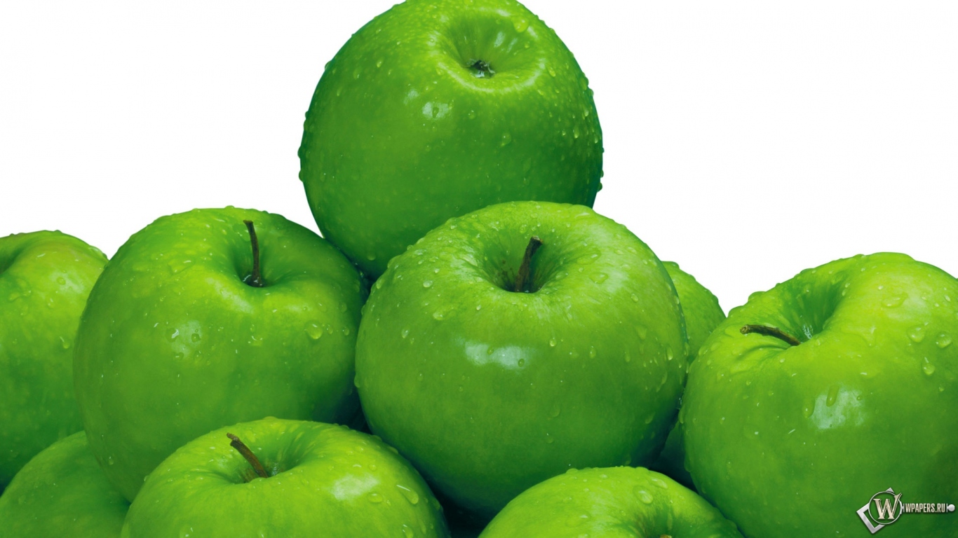 Сочные зеленые яблоки 1366x768