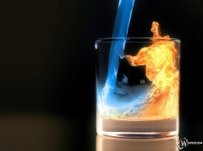Обои Огненный коктейль: Стакан, Вода, Огонь, Огненная вода, Коктейль, Алкоголь