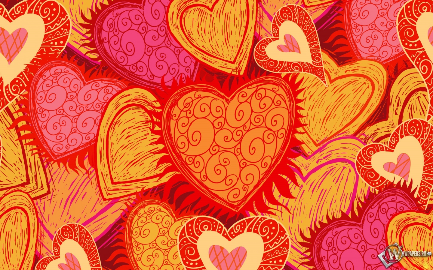 Оранжевые сердечки 1440x900