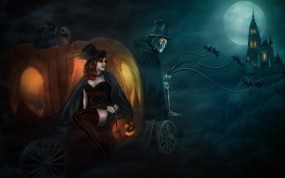 Обои Halloween Cinderella: Девушка, Карета, Хеллоуин, Праздники