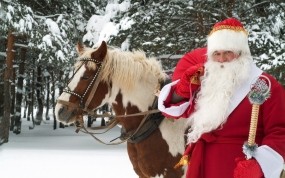 Обои Дед Мороз: Зима, Новый год, Лошадь, Дед Мороз, Новый год