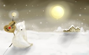 Обои Белый медведь с сердцем: Зима, Снег, Новый год, Медведь, Новый год