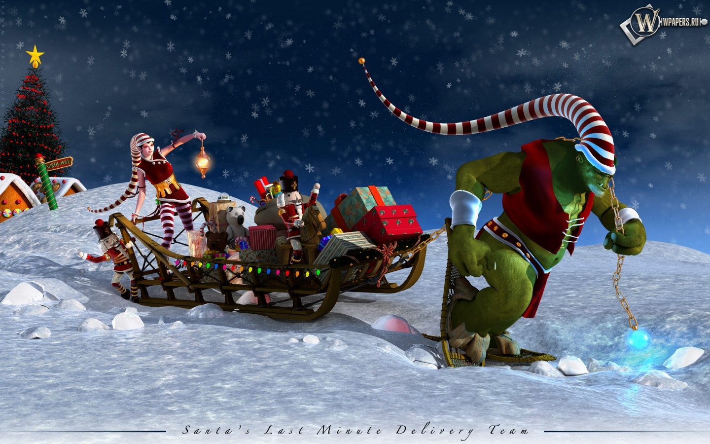 Санта-Клаус на санях 1440x900