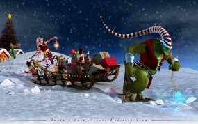 Обои Санта-Клаус на санях: Новый год, Елка, Подарки, Сани, Новый год