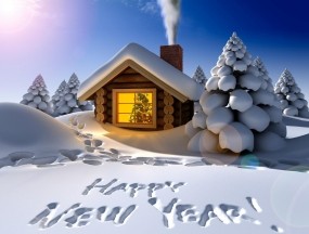 Обои Поздравление на снегу: Зима, Снег, Новый год, Дом, Праздник, Новый год