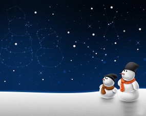 Обои Снеговики: Снег, Звёзды, Семья, Снеговики, Новый год