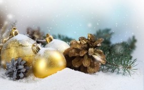 Обои Новогодние украшения: Новый год, Шарики, Рождество, Праздник, Шишки, Новый год
