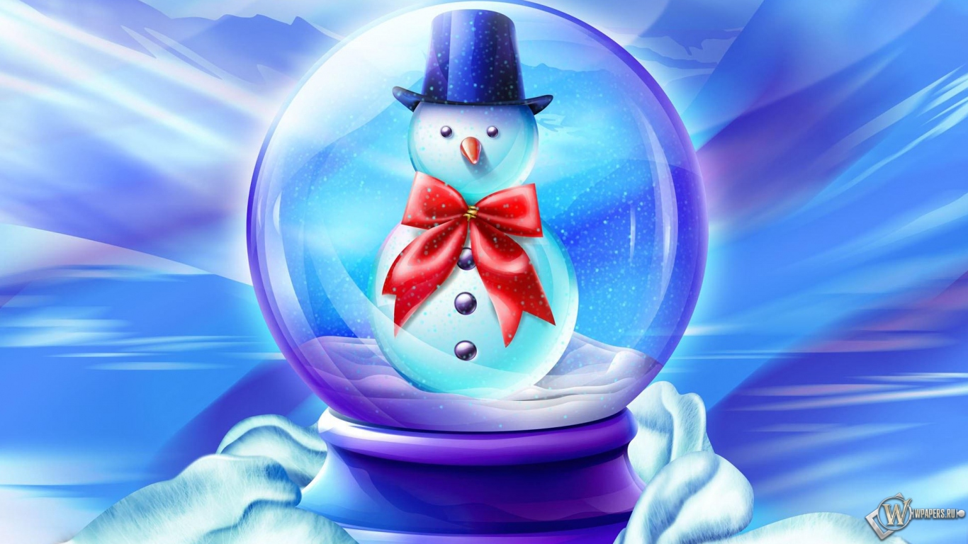 Снеговик в шарике 1366x768
