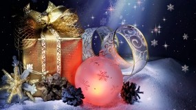 Обои Новогодняя ночь: Снег, Снежинки, Подарок, Новый год