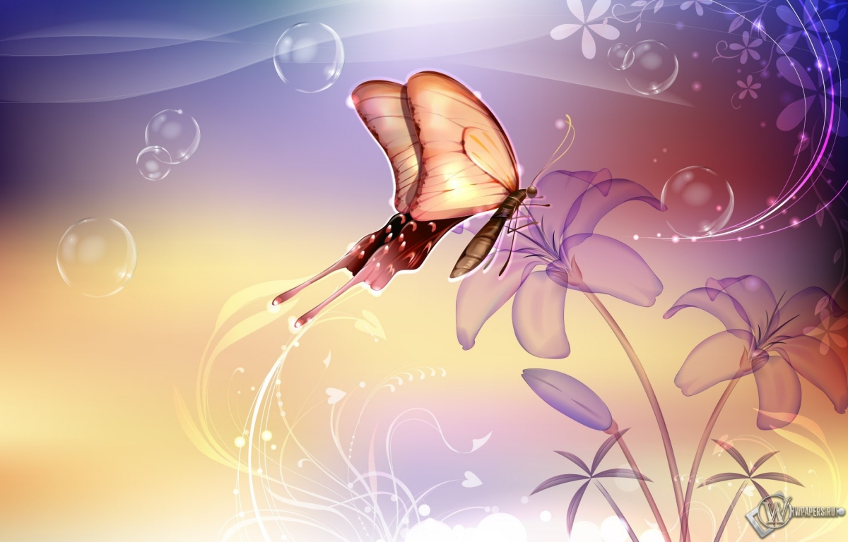 Бабочка на лилии 1200x768
