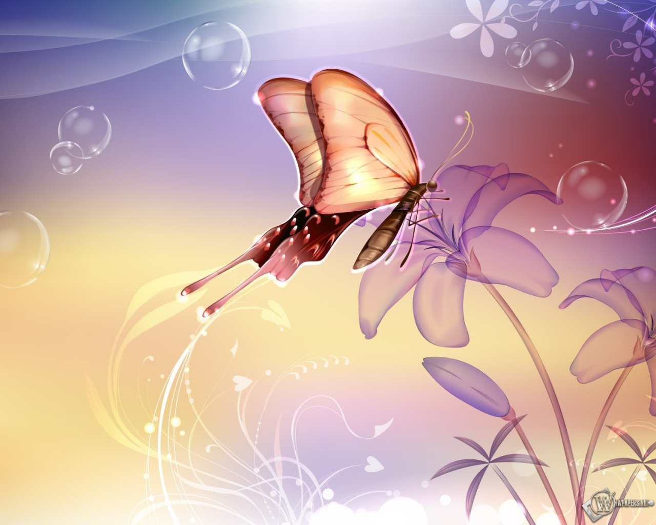 Бабочка на лилии 1280x1024