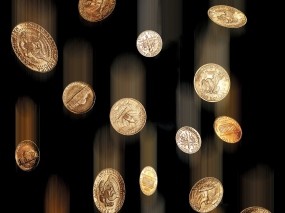 Обои Дождь из монет: Металл, Дождь, Богатство, Деньги, Чёрный фон, Железо, Монеты, Деньги