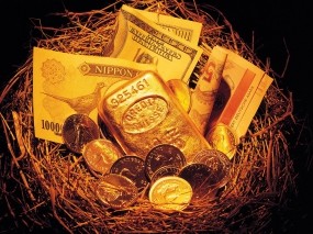 Обои Гнездо с деньгами: Банкноты, Купюры, Золото, Слитки золота, Гнездо, Деньги, Валюта, Банкнота, Слитки, Деньги