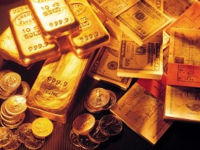Обои Богатство: Банкноты, Купюры, Золото, Слитки золота, Деньги, Валюта, Банкнота, Слитки, Золотой слиток, Деньги