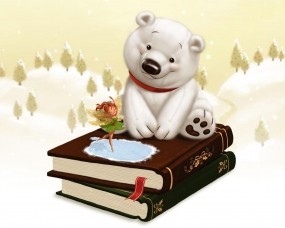 Обои Белый мишка на книгах: Книги, Фея, Медведь, Детство, Сказка, Настроения