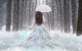 Обои Девушка с зонтом: Зима, Снег, Лес, Девушка, Зонт, Настроения