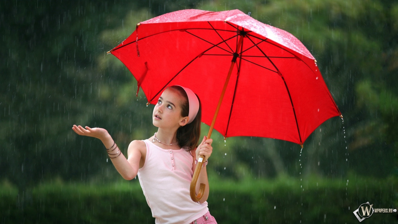 Девочка с зонтом 1280x720