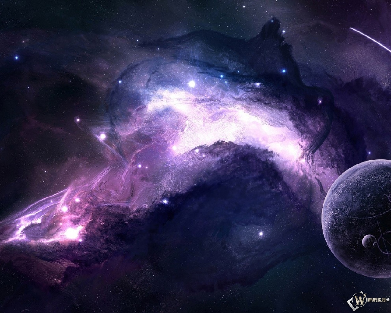 Скачать обои Фиолетовая туманность (Космос, Планета, Туманность, Space-art)...