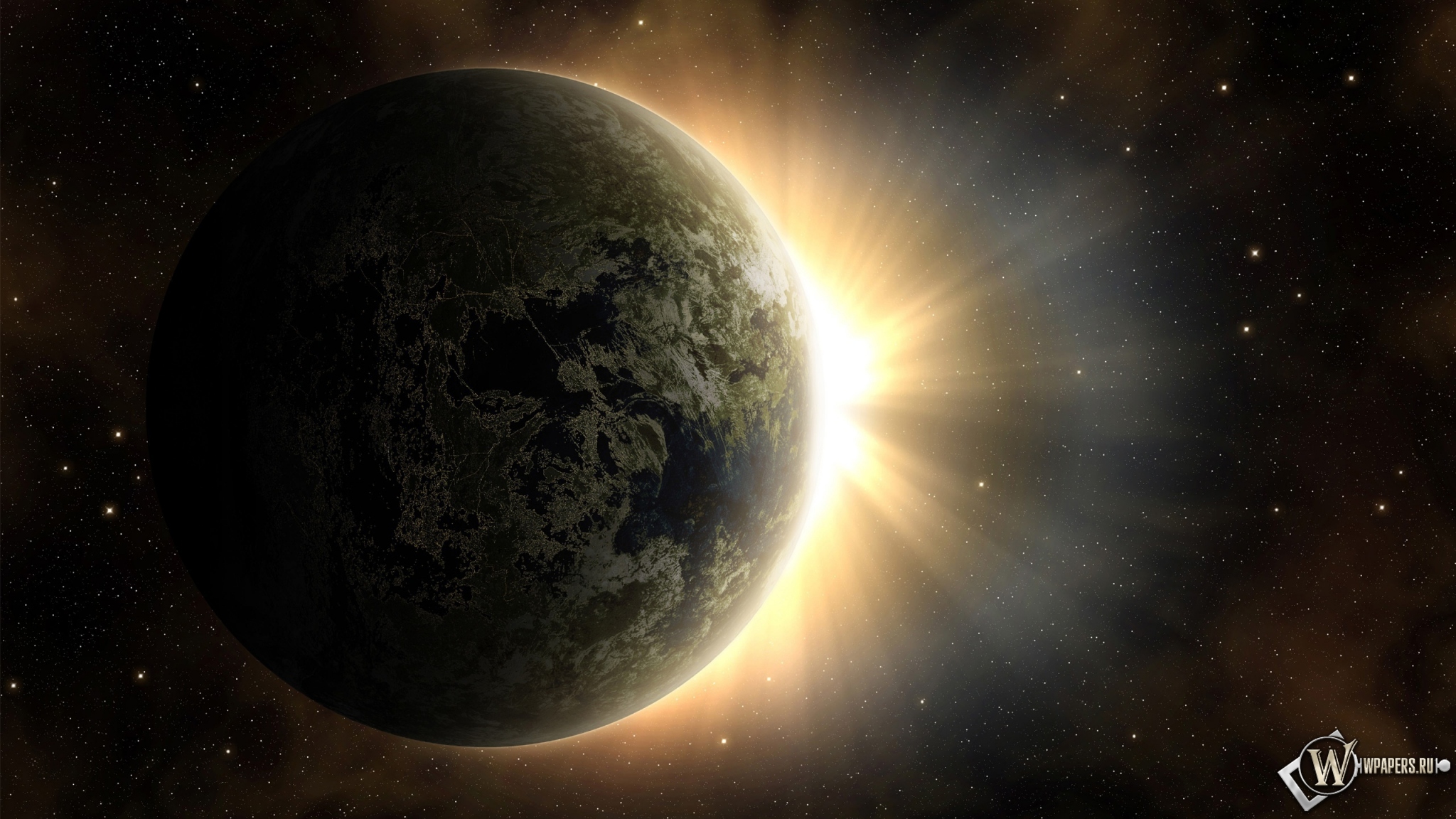 Солнце за землей 2048x1152