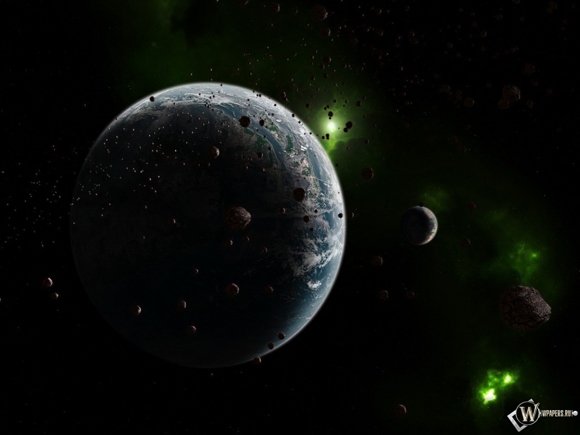 Планета с зелёными астероидами 1152x864