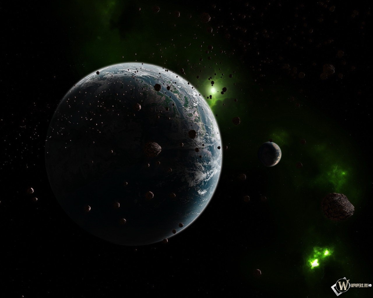 Планета с зелёными астероидами 1280x1024