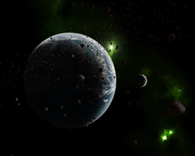 Планета с зелёными астероидами