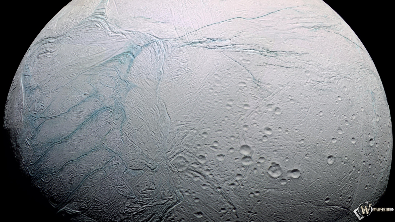 Спутник Сатурна Энцелад 1366x768