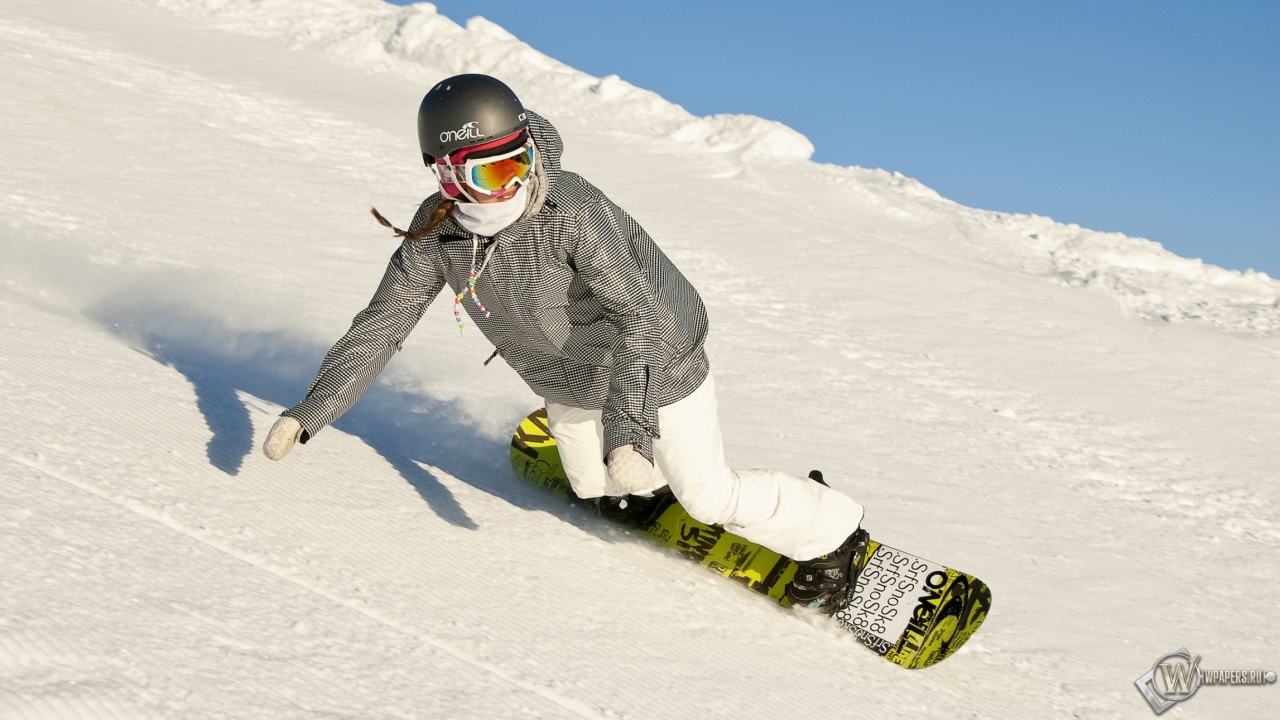 Девушка на сноуборде 1280x720