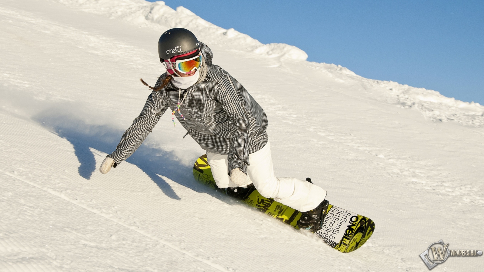 Девушка на сноуборде 1600x900