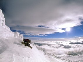 Обои Сноуборд: Облака, Горы, Снег, Солнце, Спорт, Сноуборд, Спорт