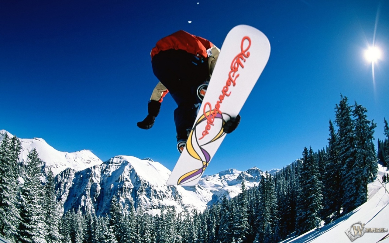 Snowboarding jump 1280x800