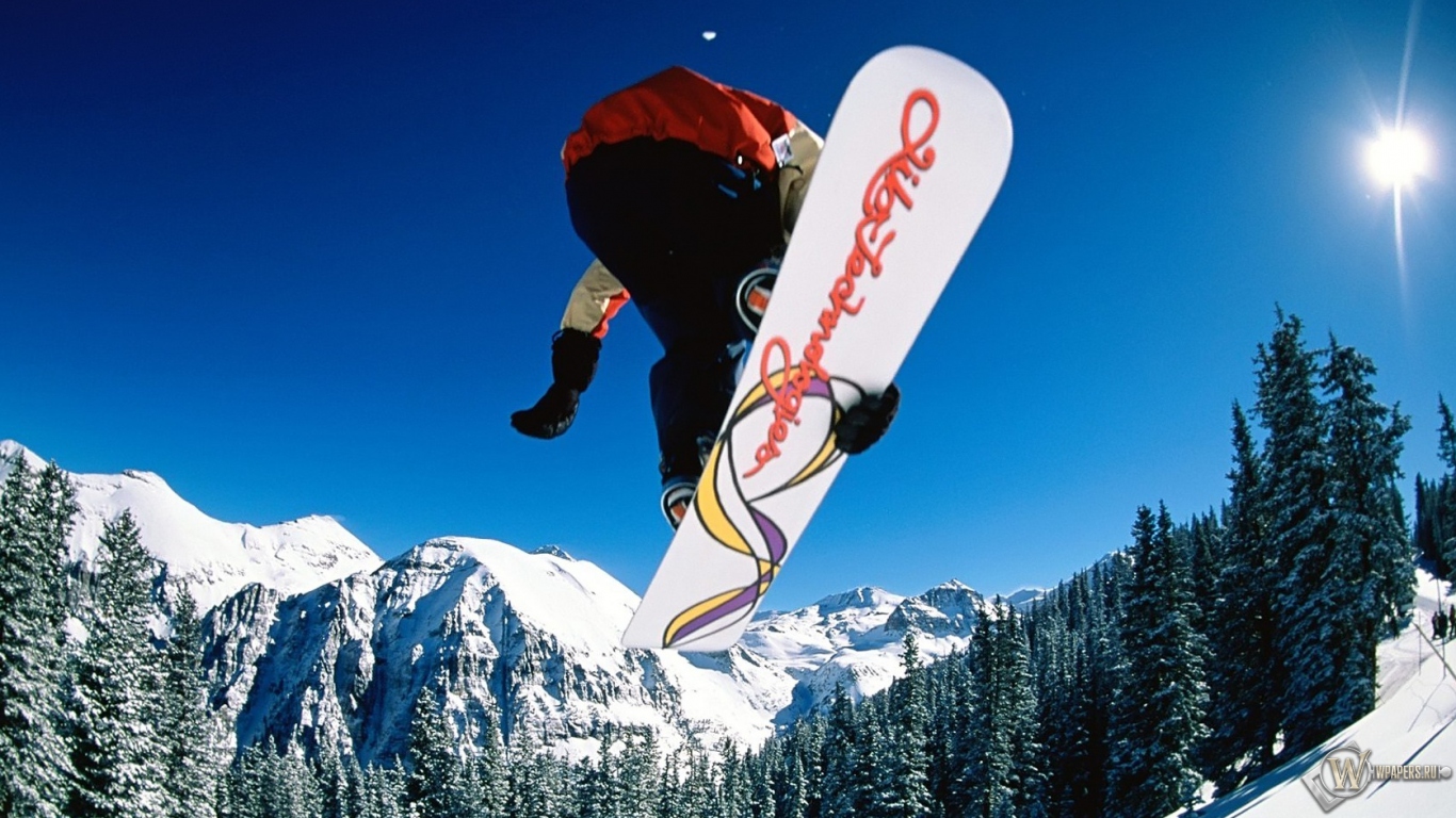 Snowboarding jump 1366x768