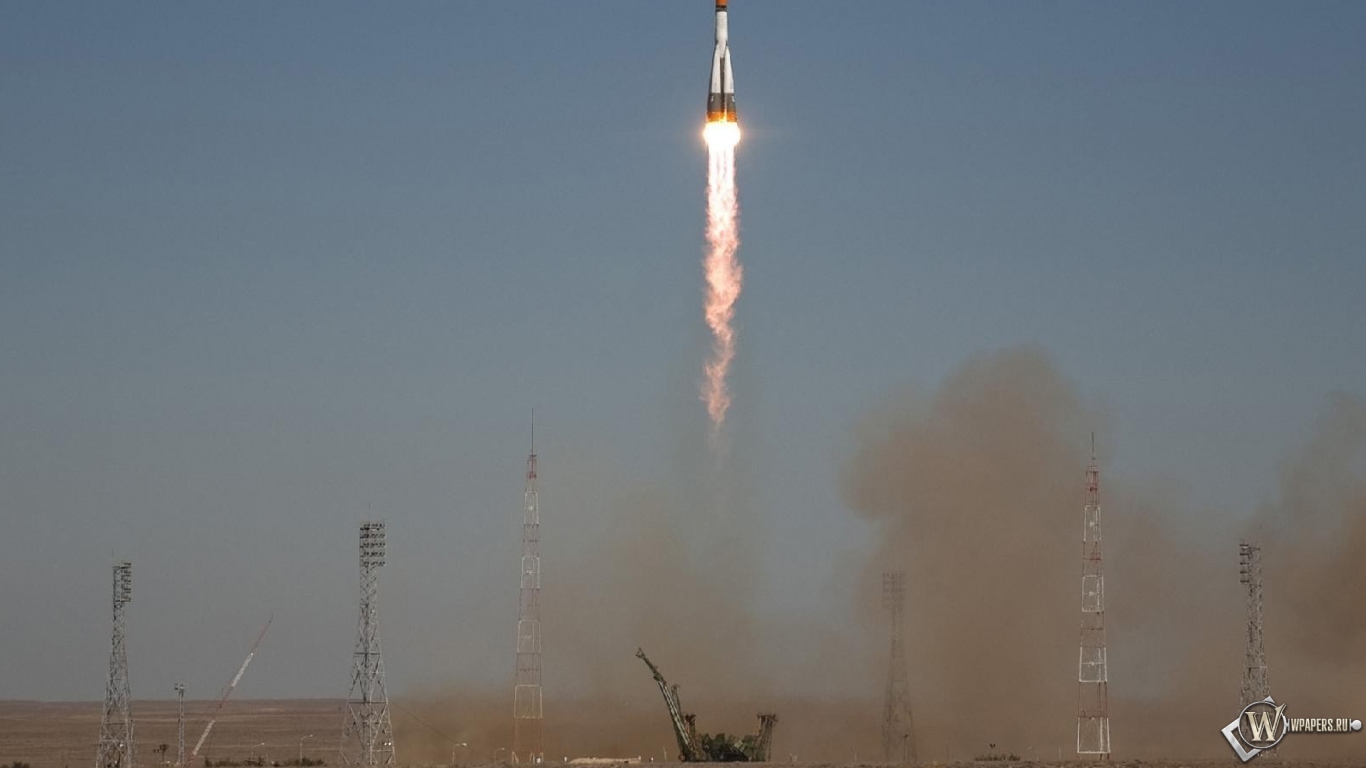 Запуск ракеты Союз ТМА-16 1366x768