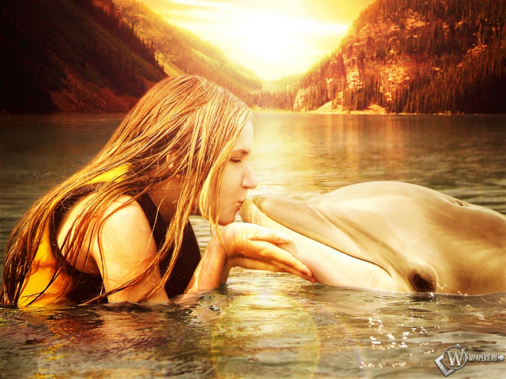 Girl with a dolphin 1024x768