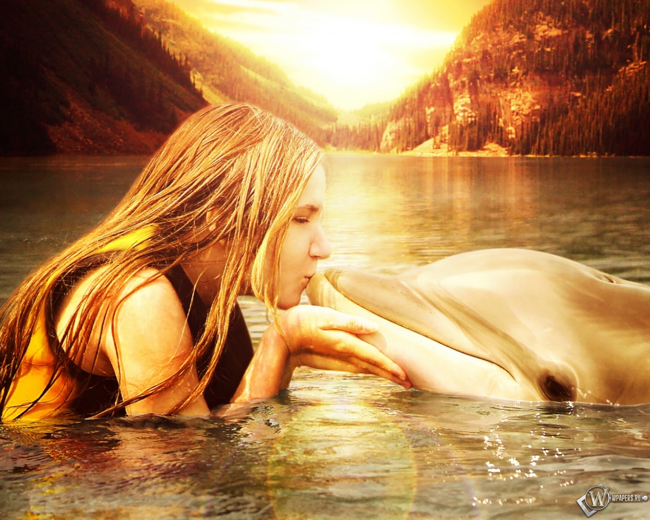Girl with a dolphin 1280x1024