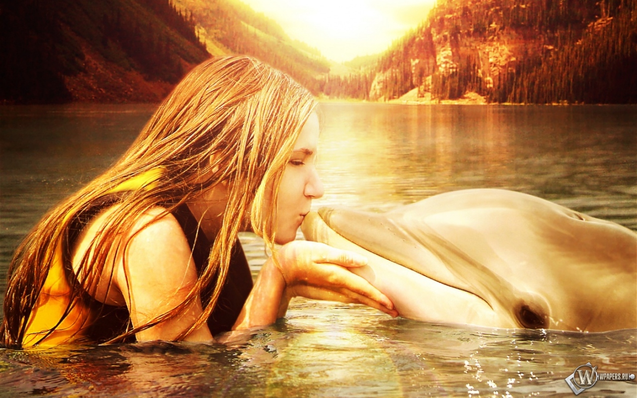 Girl with a dolphin 1280x800